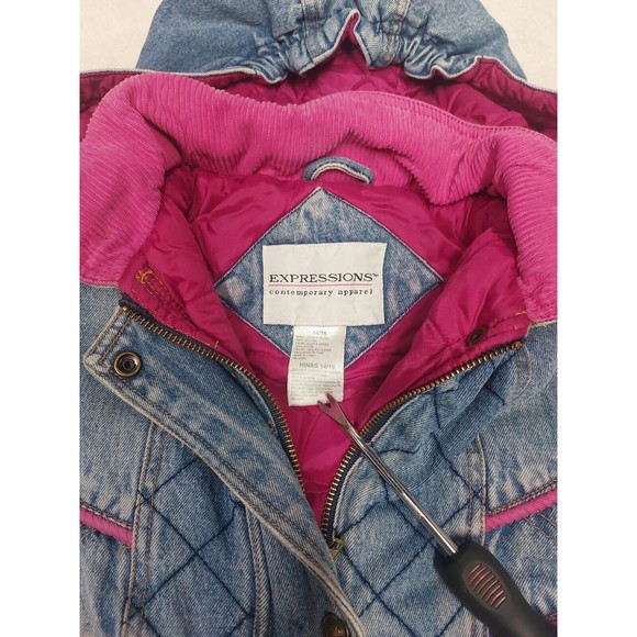 Vintage Expressions Quilt Lined Long Denim Jacket Women's Size Medium 14/16 - Picture 3 of 9